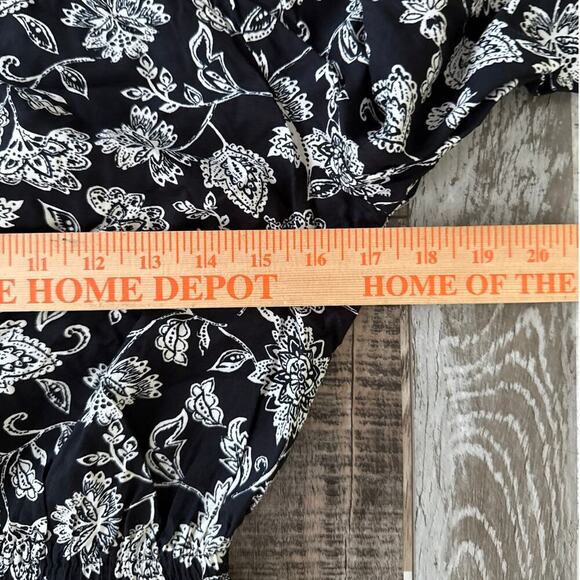 Womens Floral Puff Long Sleeve Waisted Mini Length Dress XS Swing Round Neck - Picture 6 of 10